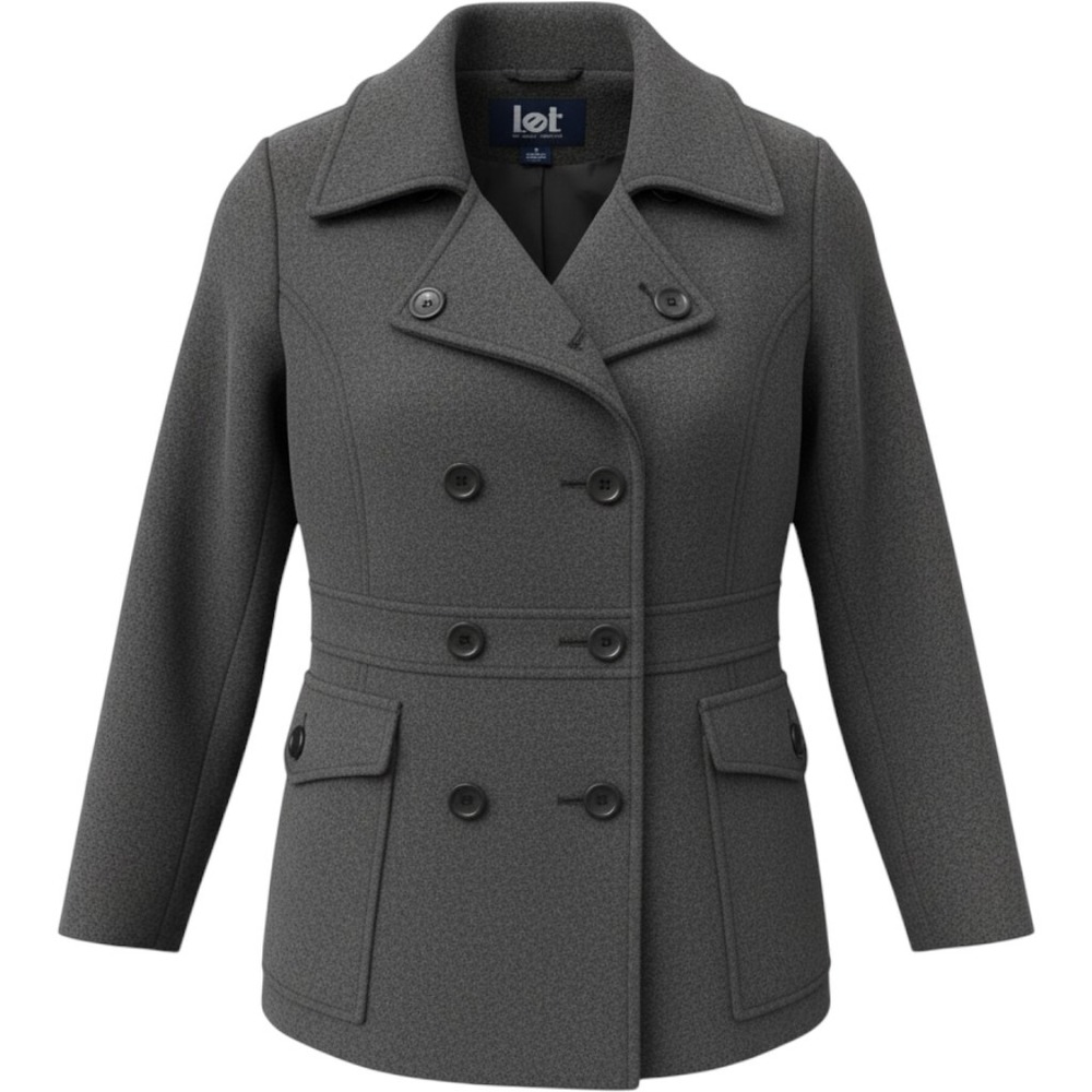 LEI Womens Charcoal Gray 100% Wool Double Breasted Pea Coat Jacket Size S